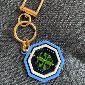Tory Burch Spinner Geometric Green + Gold Rotating Keychain Bag Charm